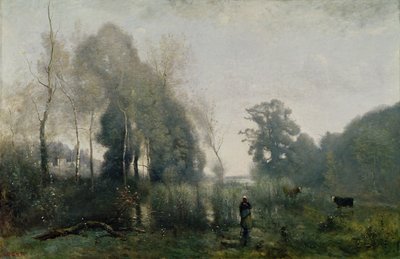 ヴィルダヴレーの朝、または1868年の牛飼い 作： Jean Baptiste Camille Corot